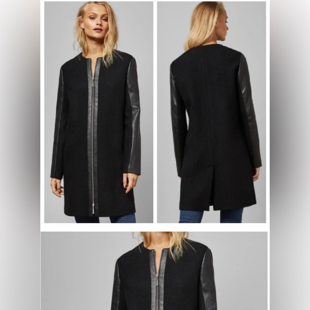 Ted Baker Women's Black Coat, Leather Sleeves - great condition, size 5.